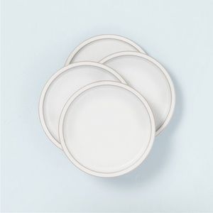 Hearth & Hand 4 Pk Modern Rim Stoneware Appetizer Plates Matte Sour Cream - New